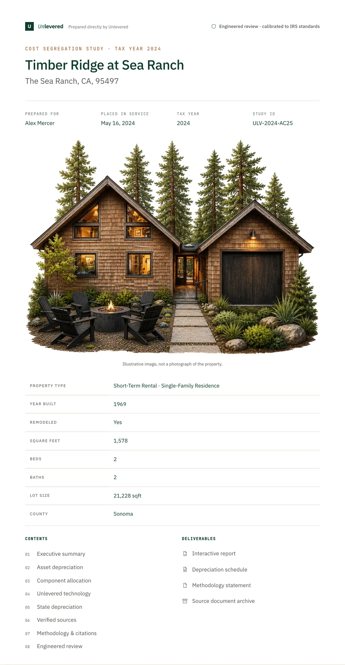 Timber Ridge study, cover page: property, basis, and deliverables